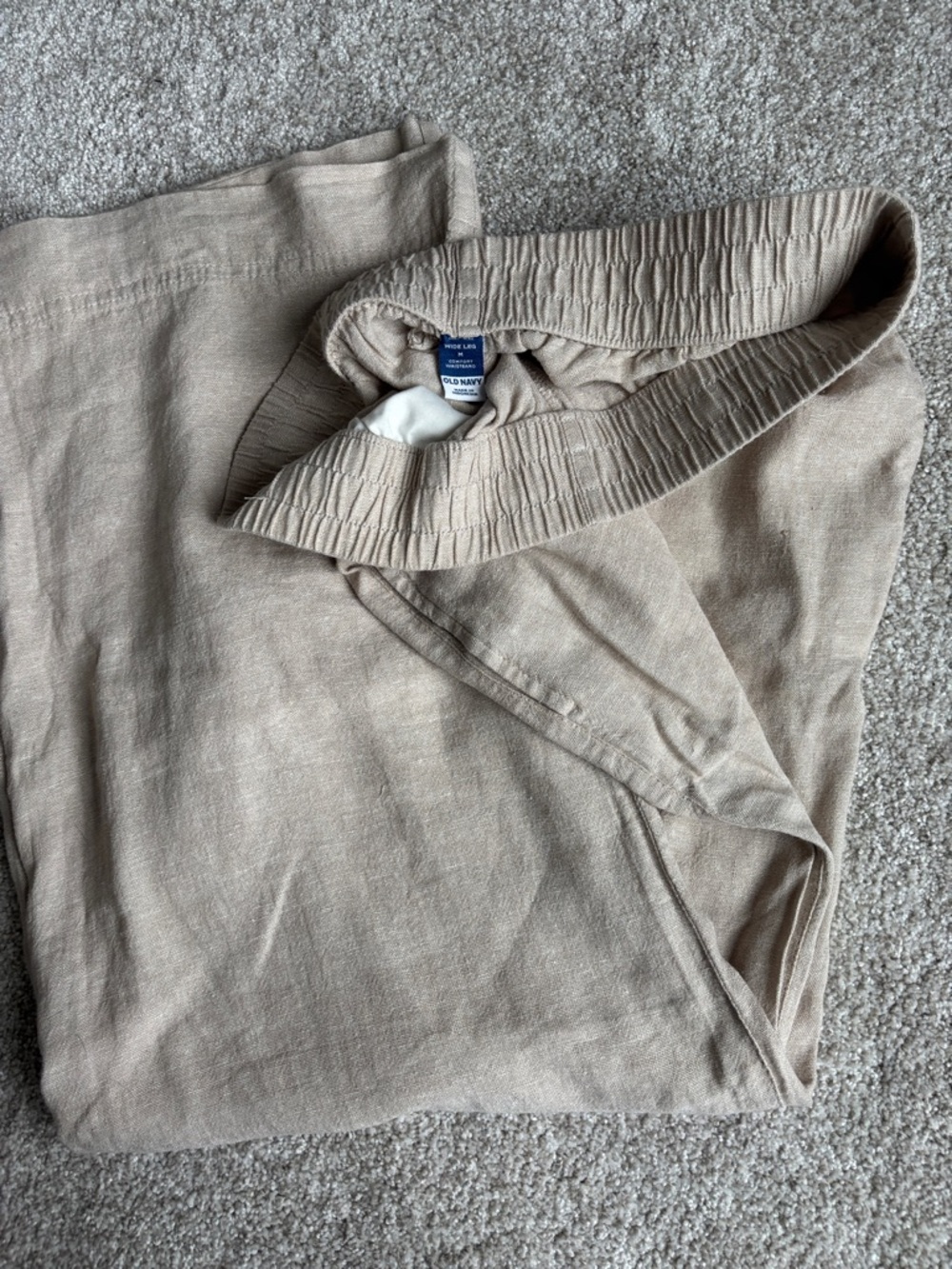 Old Navy  Beige Elastic Waist Linen-Blend Pants